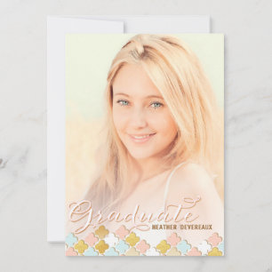 Invitation Quatrefoil rose et or - Graduation photo senior