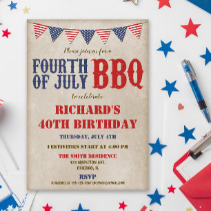 Invitation Quatrième d'anniversaire de juillet TOUT ÂGE