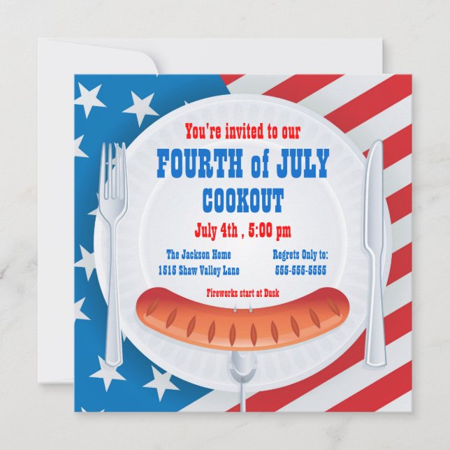 Invitation Quatrième d'invitation de barbecue de juillet (Devant)