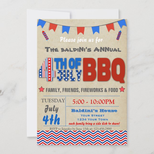 Invitation Quatrième d'invitation de BBQ de juillet (Devant)