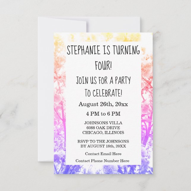 Invitation Quatrième fête d'anniversaire Nom personnalisé Pin (Devant)