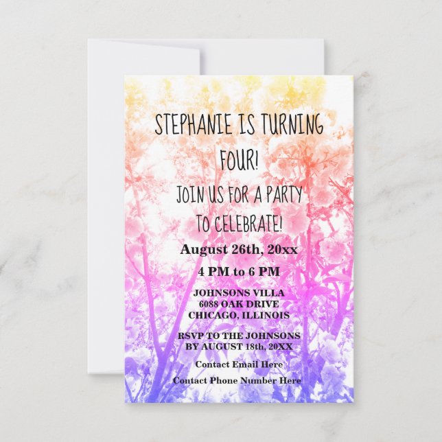 Invitation Quatrième fête d'anniversaire Nom personnalisé Pin (Devant)