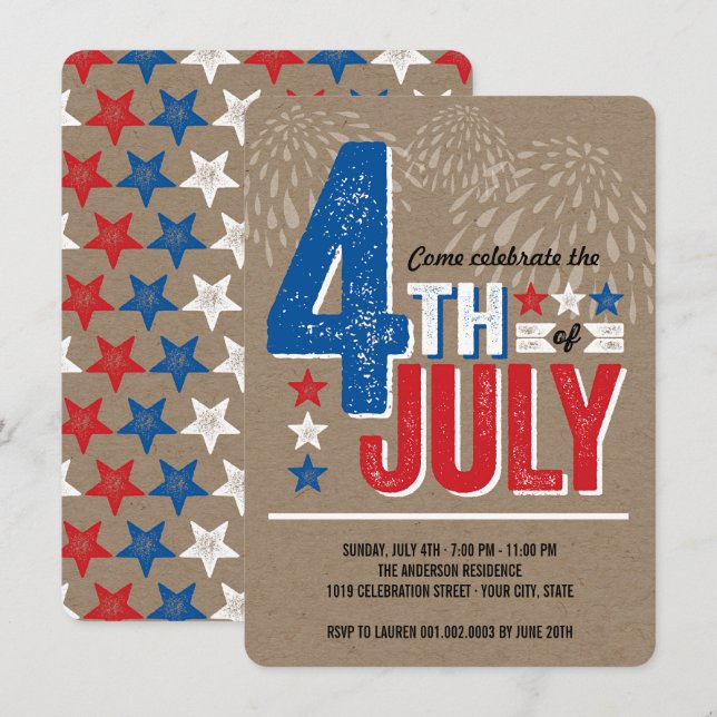 Invitation Quatrième patriotique de feux d'artifice (Devant / Derrière)