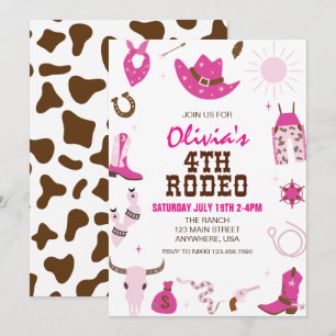 Invitation Quatrième rodéo Hot rose Western 4e anniversaire
