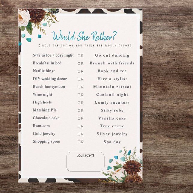 Invitation Que Choisirait-Elle ? Jeu de Fête des mariées Bpho (What Would She Choose? Bpho Bridal Shower game)