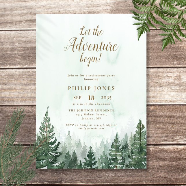 Invitation Que l'aventure commence Forêt de pins Retraite (Let The Adventure Begin Pine Forest Retirement Invitation)