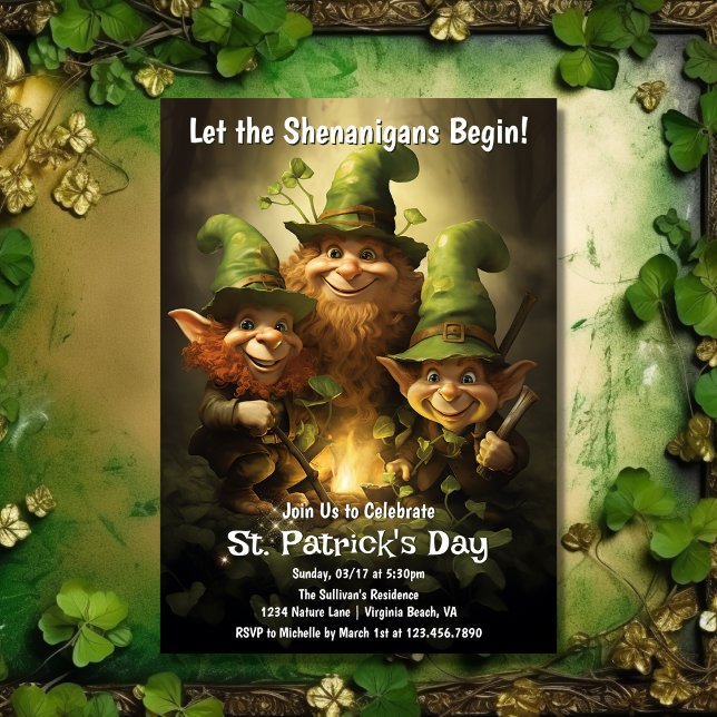 Invitation Que les Shenanigans commencent la fête de la Saint (Front - Let the Shenanigans Begin St. Patrick's Day Party Invitation)