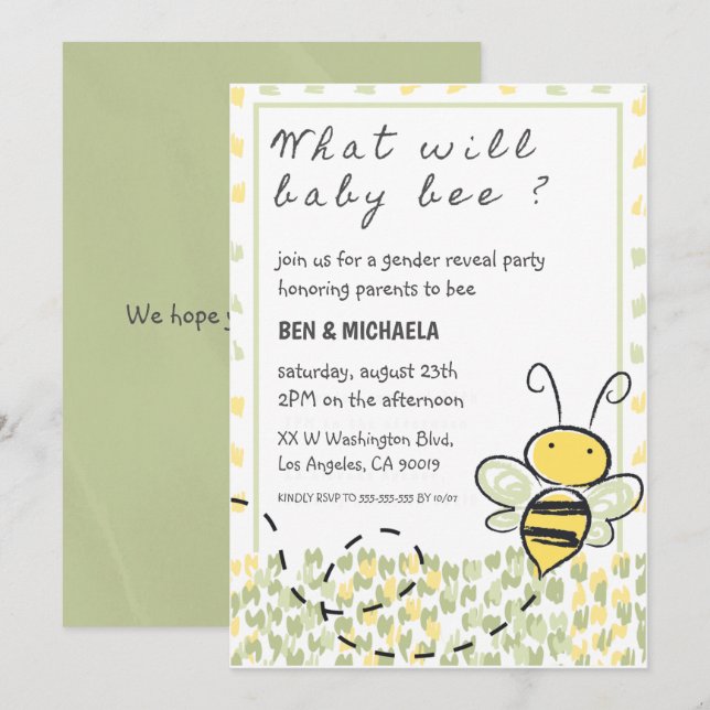 Invitation Que va révéler le Baby shower d'abeilles bébé (Devant / Derrière)