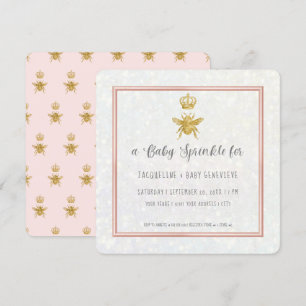 Invitation Queen Bee Parties scintillant or Couronne rose Élé