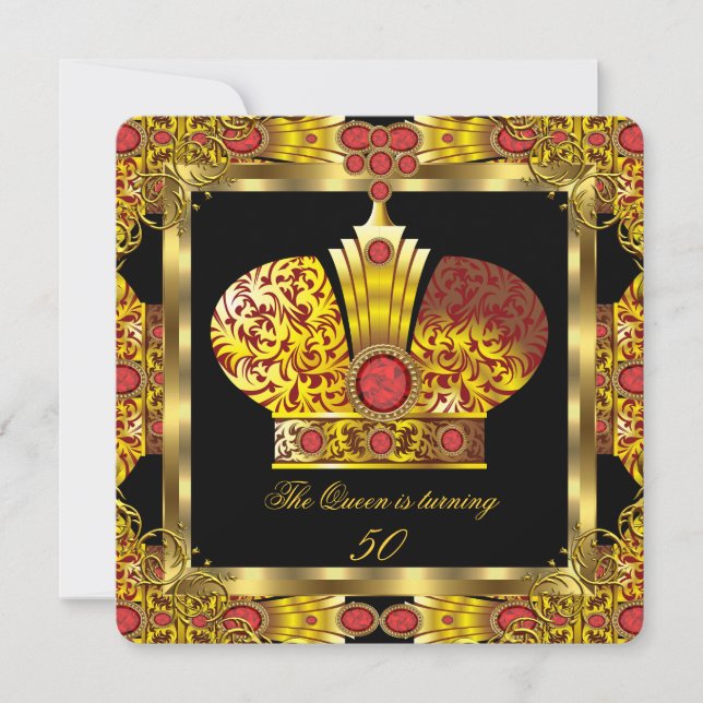 Invitation Queen King Regal Red Gold Royal fête d'anniversair (Devant)