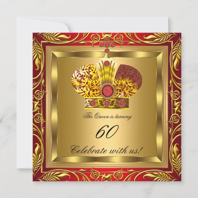 Invitation Queen King Royal Red Gold Elite fête d'anniversair (Devant)