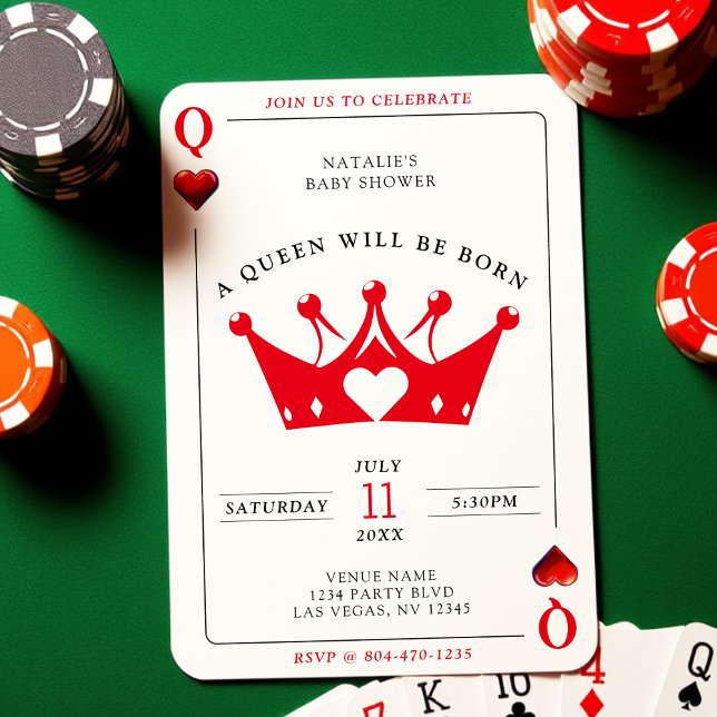 Invitation Queen of Heart Casino Poker Card Baby shower fille (Queen of Heart Casino Poker Card Girl Baby Shower
)