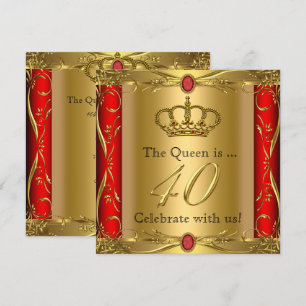 Invitation Queen ou King Regal Red Gold 40th Birthday Party