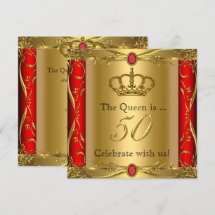 Invitation Queen ou King Regal Red Gold 50e fête d'anniversai