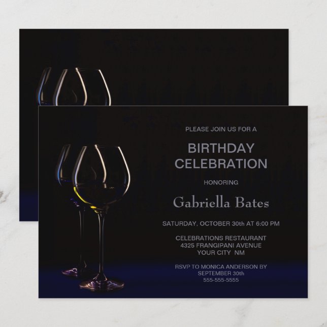 Invitation Quel âge Anniversaire Célébration Vin Verre (Devant / Derrière)