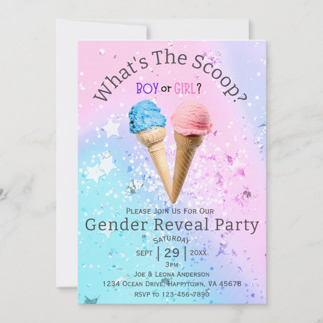 Invitation Quel est le genre Scoop Révéler la crème glacée pe (Devant)