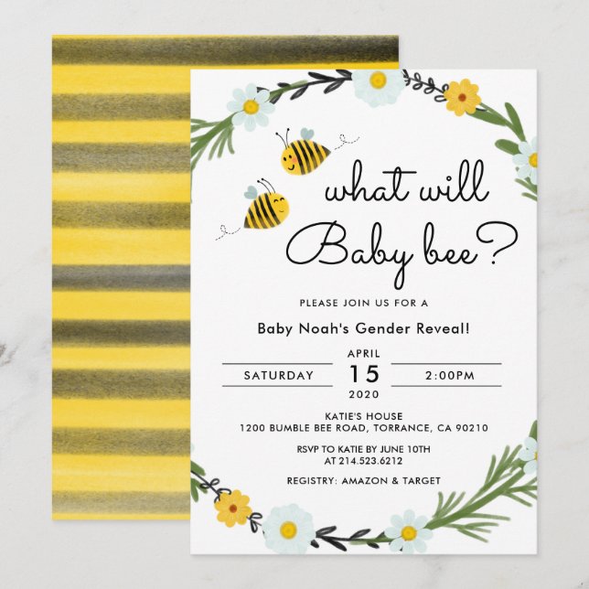 Invitation Quel sera le Baby shower de révélation du genre Ba (Devant / Derrière)