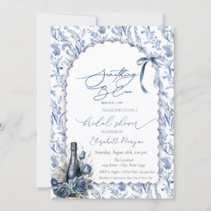 Invitation Quelque chose Blue Bow Vin bouteille Rose Floral