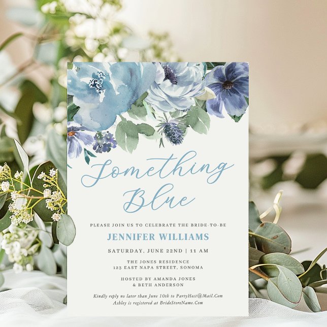 Invitation Quelque chose Blue Dusty Blue Floral Fête des mari (Créateur téléchargé)