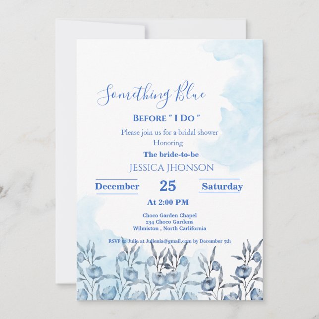 Invitation Quelque chose de bleu avant de faire douche nuptia (Devant)