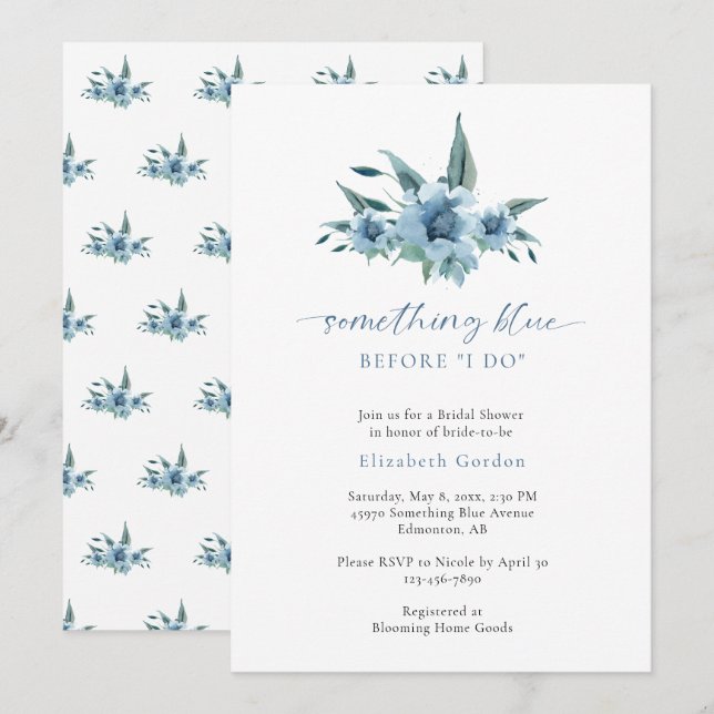 Invitation Quelque chose de bleu avant de faire Fête des mari (Devant / Derrière)