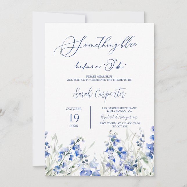 Invitation Quelque chose de bleu avant de faire Fête des mari (Devant)