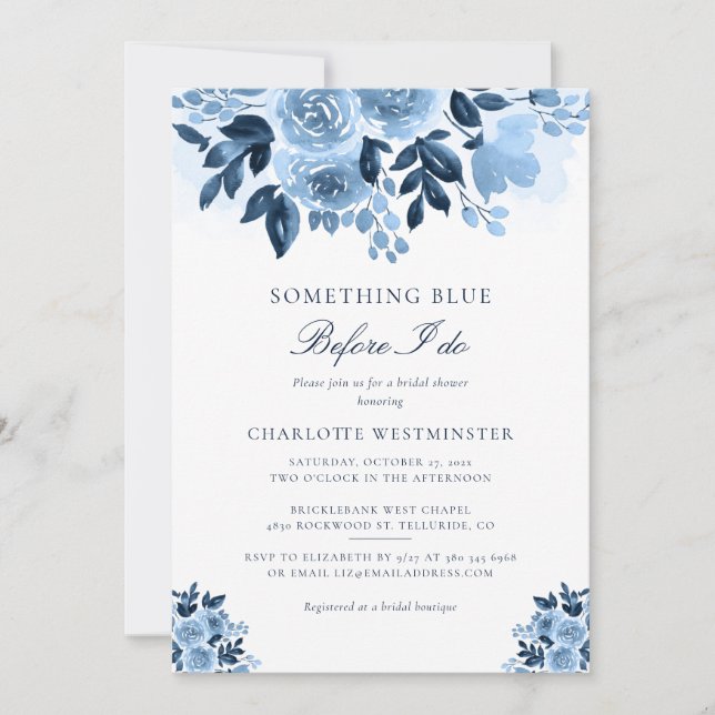 Invitation Quelque chose de bleu avant de faire Fête des mari (Devant)