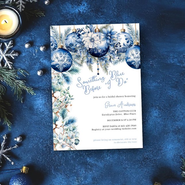 Invitation Quelque chose de bleu avant de faire Fête des mari (Something Blue Before I Do Christmas Bridal Shower Invitation by Darling & May)