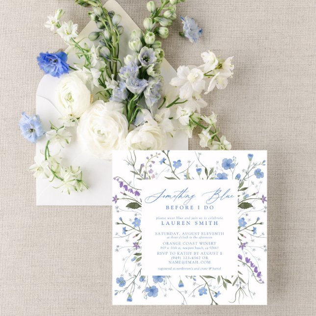 Invitation Quelque chose de bleu avant de faire Fête des mari (Something Blue before 'I Do'! join us to celebrate the bride!)