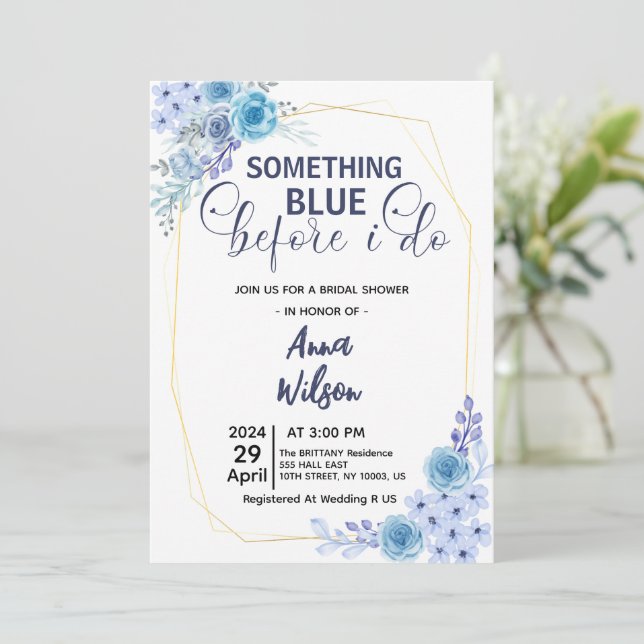 Invitation Quelque chose de bleu avant de faire Fête des mari (Debout devant)