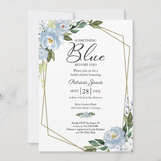 Invitation Quelque chose de bleu avant de faire Fête des mari (Devant)