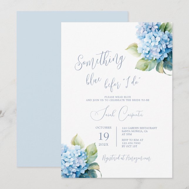 Invitation Quelque chose de bleu avant de faire Fête des mari (Devant / Derrière)