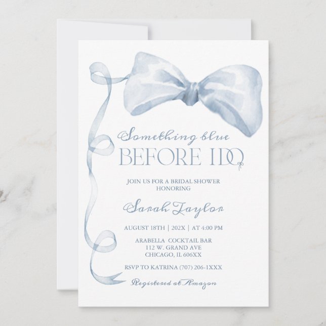 Invitation Quelque Chose de Bleu Avant la Fête de Mariage (Devant)
