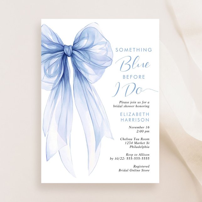 Invitation Quelque chose de bleu Bow Fête des mariées d'aquar (Créateur téléchargé)
