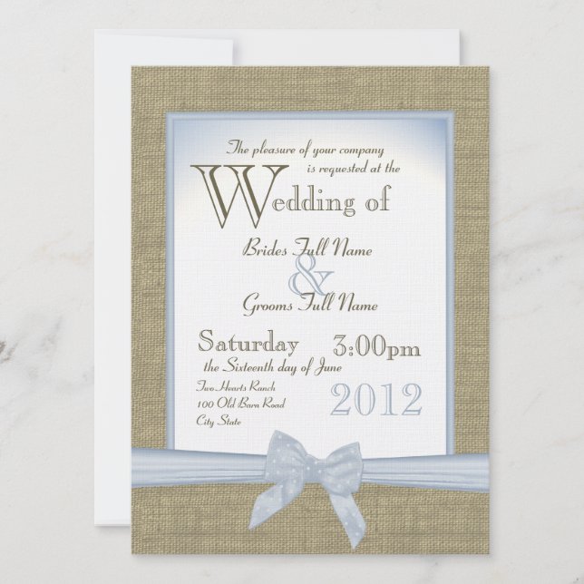 Invitation Quelque chose de bleu Burlap et de Mariage campagn (Devant)