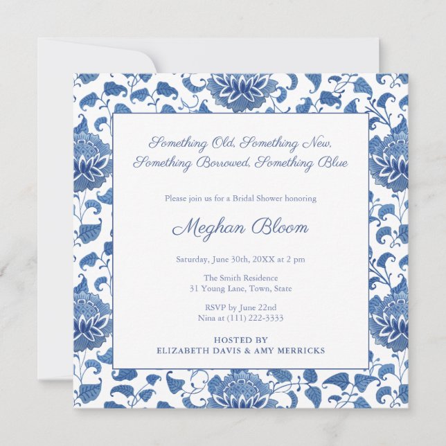 Invitation Quelque chose de bleu Chinoiserie Chic Fête des ma (Devant)