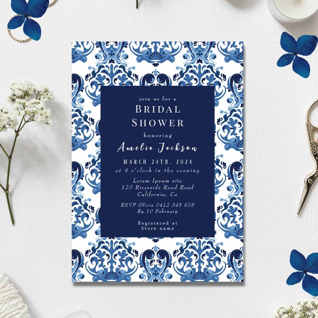 Invitation Quelque chose de bleu chinoiserie motif douche nup (Créateur téléchargé)