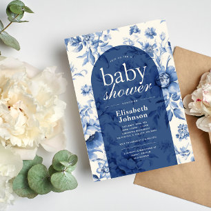 Invitation Quelque Chose de Bleu Floral Toile de Jouy Baby Sh