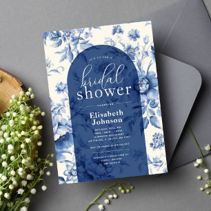 Invitation Quelque Chose de Bleu Floral Toile de Jouy Mariage