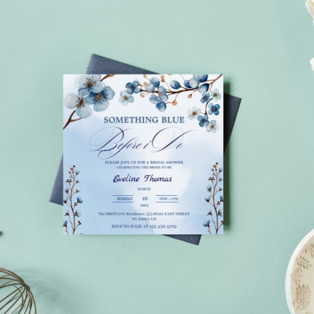 Invitation Quelque chose de bleu je fais Fête des mariées de  ( Something Blue Before I Do Bridal typography watercolor modern elegant calligraphy script brunch)
