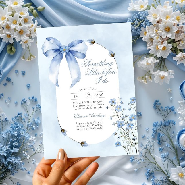 Invitation Quelque chose de Blue Bow et Fête des mariées Fleu (Créateur téléchargé)