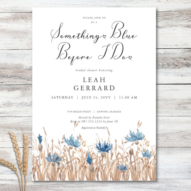 Invitation Quelque chose de Blue Cornflowers & Blé Fête des m (Something Blue Cornflowers & Wheat Bridal Shower Invitation)