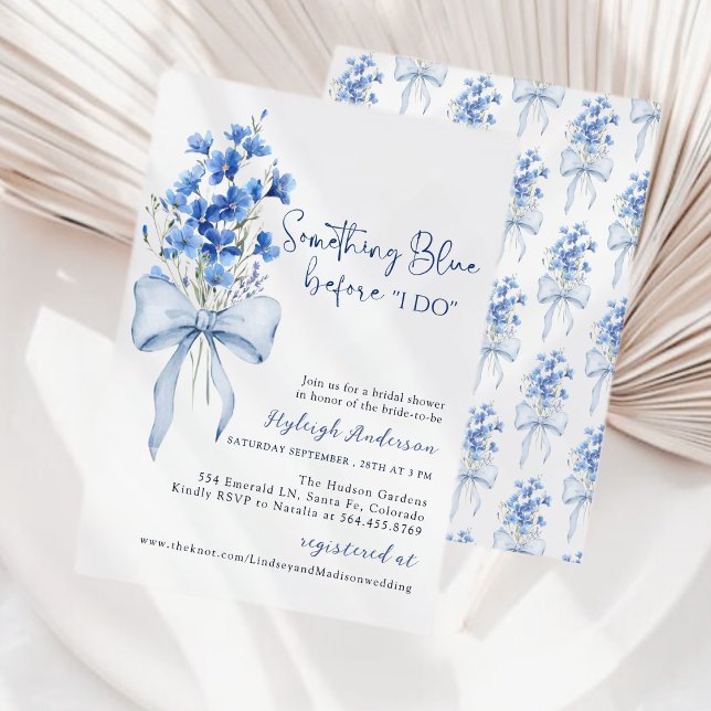 Invitation Quelque chose de Fête des mariées de ruban bleu |  (Créateur téléchargé)