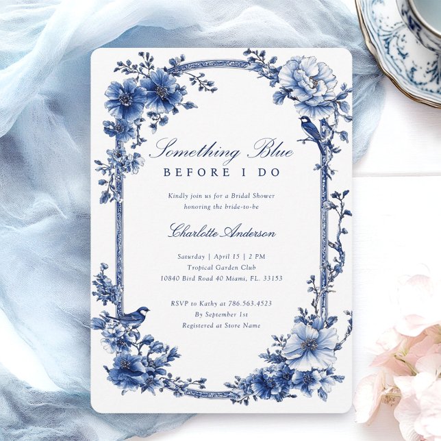 Invitation Quelque chose de Fête des mariées Florale Bleue (Créateur téléchargé)