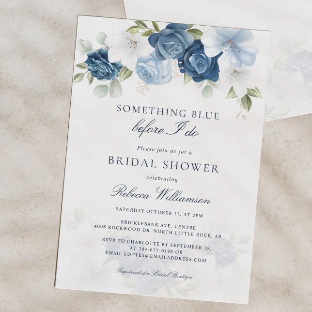 Invitation Quelque Chose Floral Bleu Avant De Faire Fête des  (Something Blue Before I Do Floral Watercolor Bridal Shower Invitation)