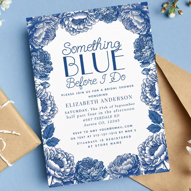 Invitation Quelque Chose Toile Bleu De Jouy Fête des mariées  (Créateur téléchargé)