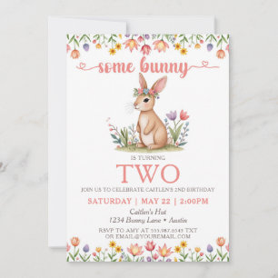 Invitation Quelques Bunny Anniversaire mignon Lapin Floral In
