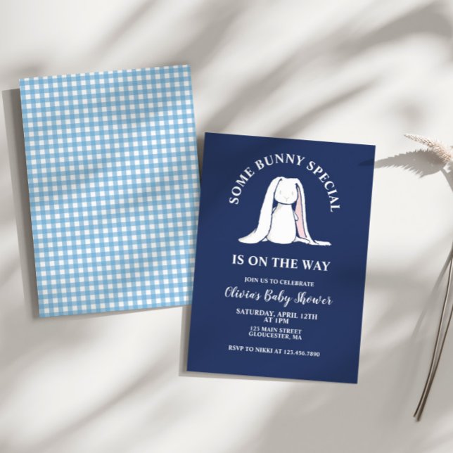 Invitation Quelques Bunny en vichy Baby shower bleu spécial (Créateur téléchargé)
