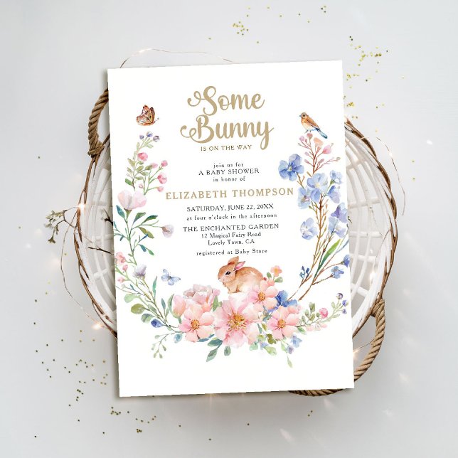 Invitation Quelques Bunny Fleur sauvage Jardin Joli Baby show (some bunny baby shower invitation enchanted garden woodland forest spring easter wildflowers)