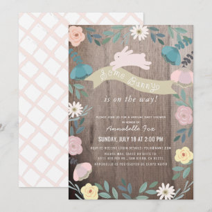 Invitation Quelques Bunny Floral Wood Girl Baby shower virtue